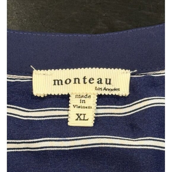 Monteau Navy Blue V-neck Striped Front Slit Sleeveless Womens Size XL Maxi Dress - Picture 5 of 10